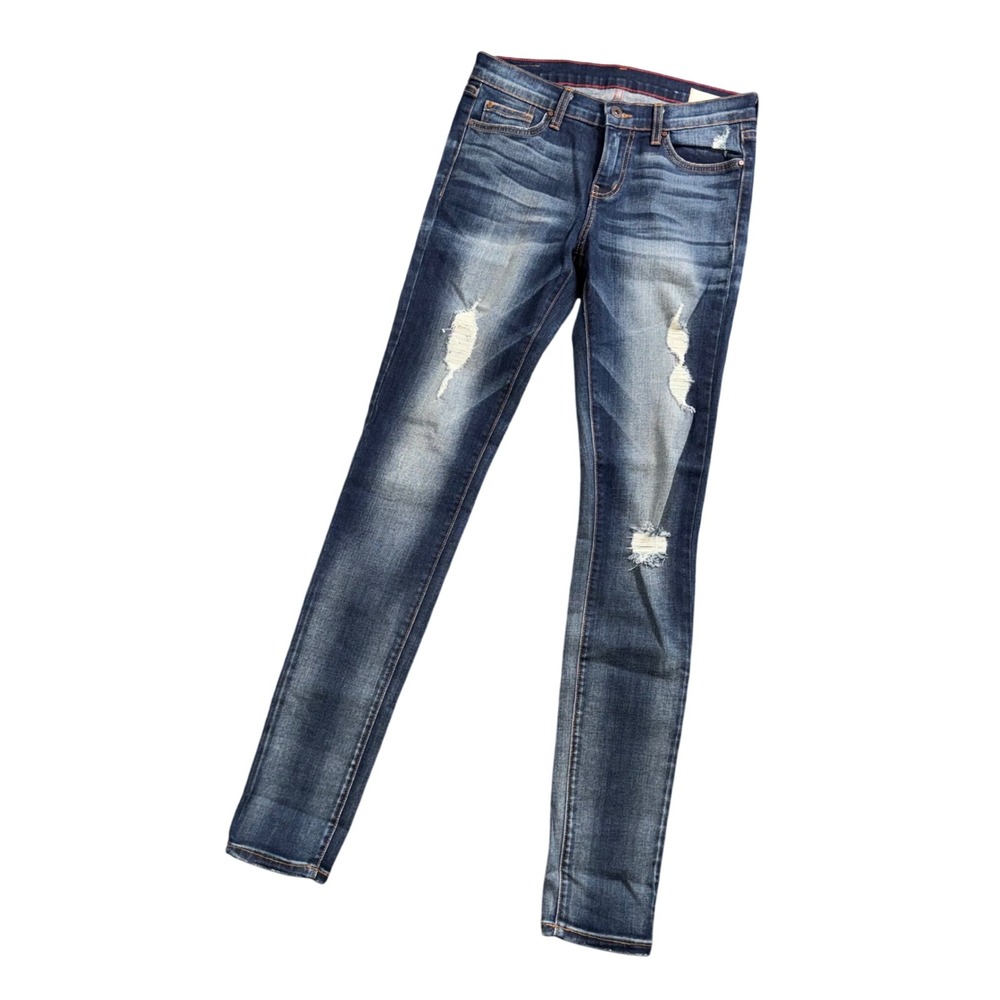 Angry Rabbit Womens Distressed Skinny‎ Jeans Dark Wash Ripped Low Rise Grunge 28